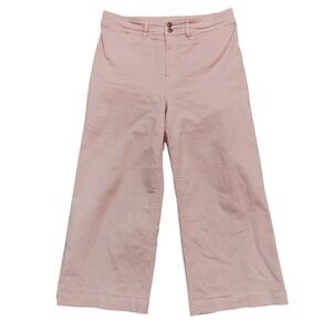 tgla Pink Wide Leg Cropped Pants Stretch Cotton High Rise Coquette Vacation - L